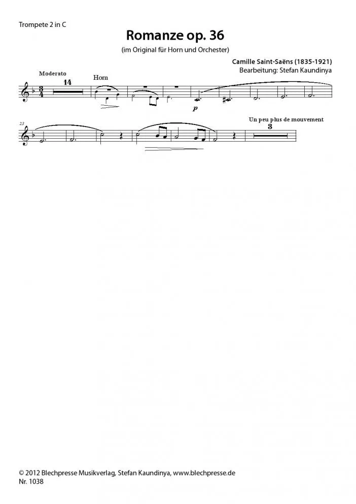 Saint-Saëns - Romance for Solo Horn - Brass Quintet