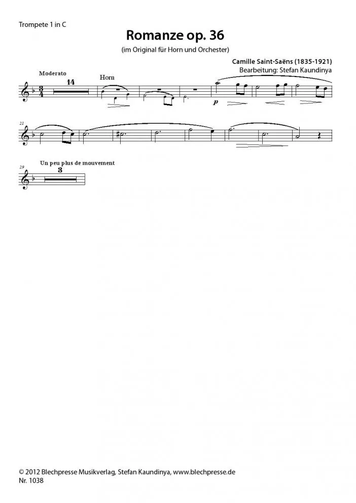 Saint-Saëns - Romance for Solo Horn - Brass Quintet