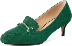 SAMMITOP Womens Kitten Heel Pumps Closed Round Toe Low Heel Slip On Loafer Pumps with Metal Chain Buckle Comfort Dress Work Shoes 2 Inch