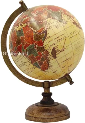 Samyuktha Educational/Antique Globe with Brass Antique Arc and Wooden Base/World Globe/Home Decor/Office Decor/Gift Item / 8 inches (Beige Multi)