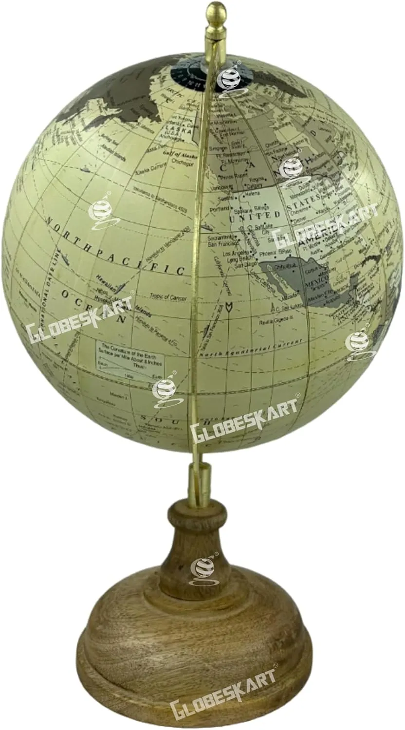 Samyuktha Educational/Antique Globe with Brass Antique Arc and Wooden Base/World Globe/Home Decor/Office Decor/Gift Item / 8 inches (Old Beige)
