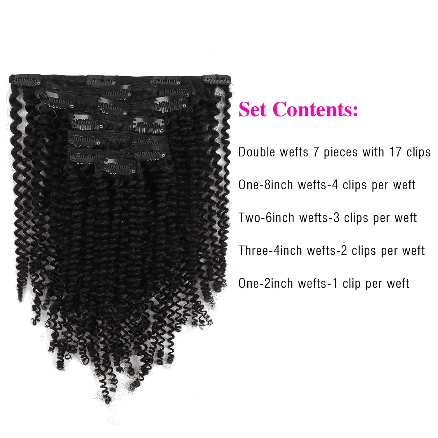 Sassina Real Thick Clip in Human Hair Extensions Kinky Curly Style 3B 3C Natural Color For African Americans Afro Kinky Curly Clip on 7Pcs-lot 120Grams-set, KC 14 Inch