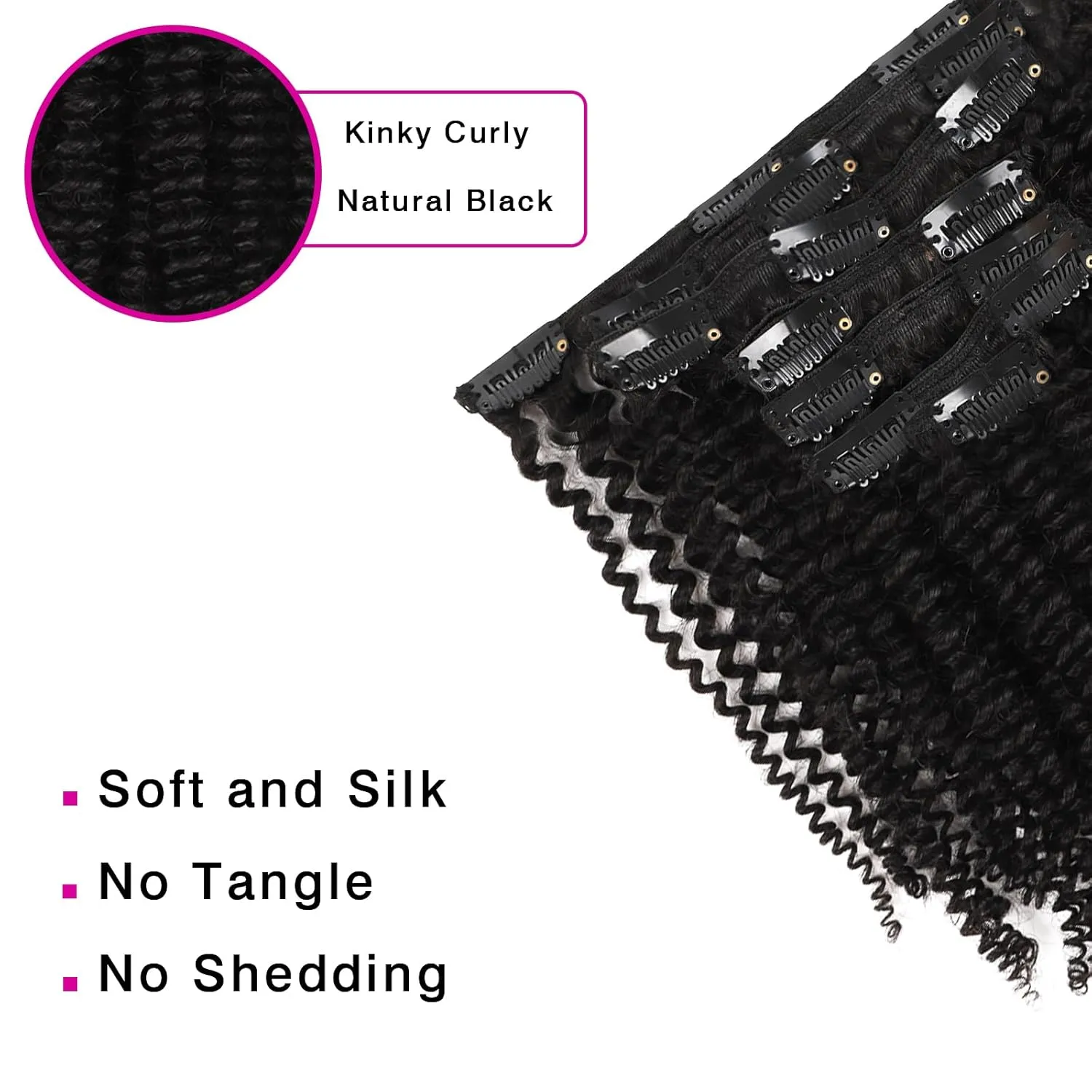 Sassina Real Thick Clip in Human Hair Extensions Kinky Curly Style 3B 3C Natural Color For African Americans Afro Kinky Curly Clip on 7Pcs-lot 120Grams-set, KC 14 Inch