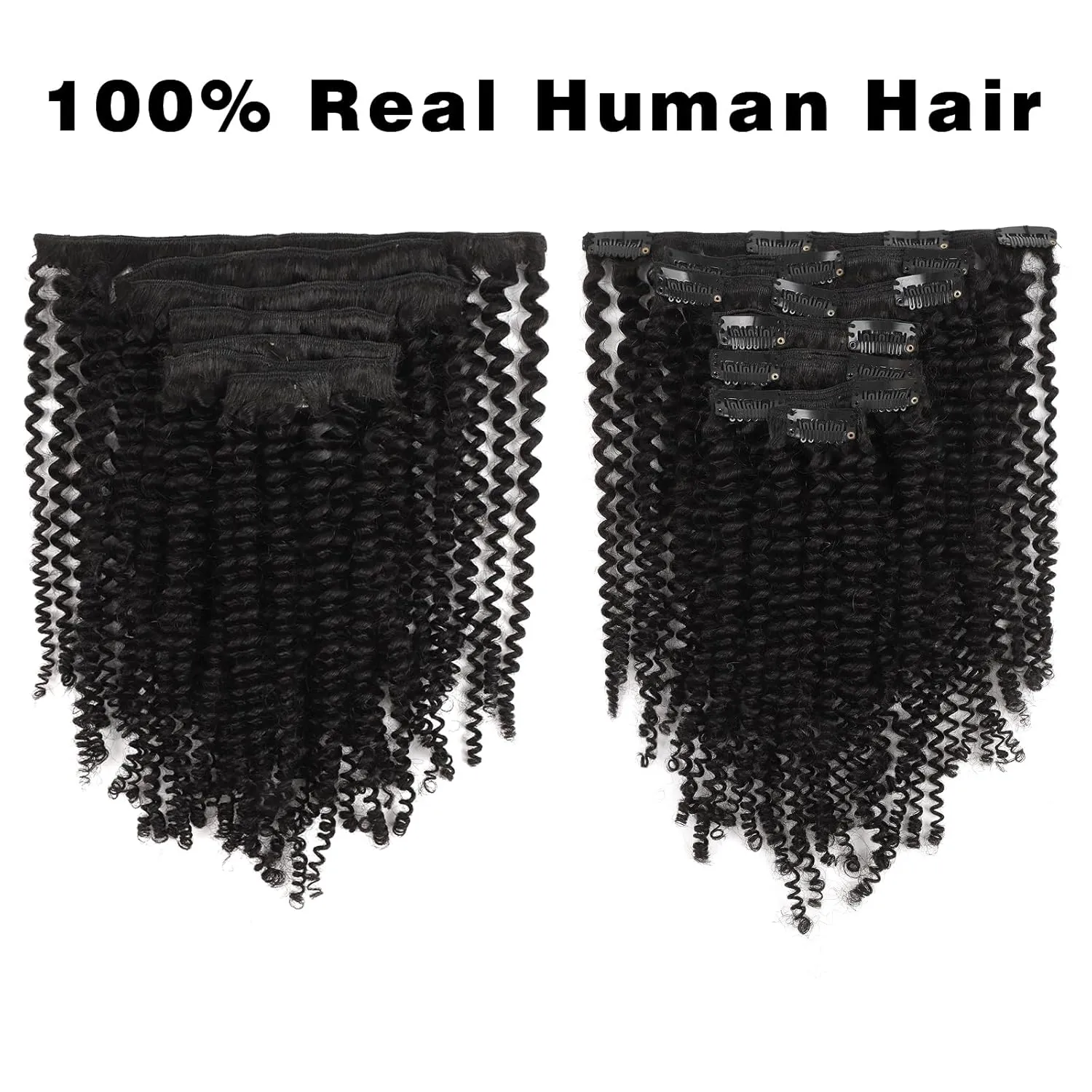 Sassina Real Thick Clip in Human Hair Extensions Kinky Curly Style 3B 3C Natural Color For African Americans Afro Kinky Curly Clip on 7Pcs-lot 120Grams-set, KC 14 Inch