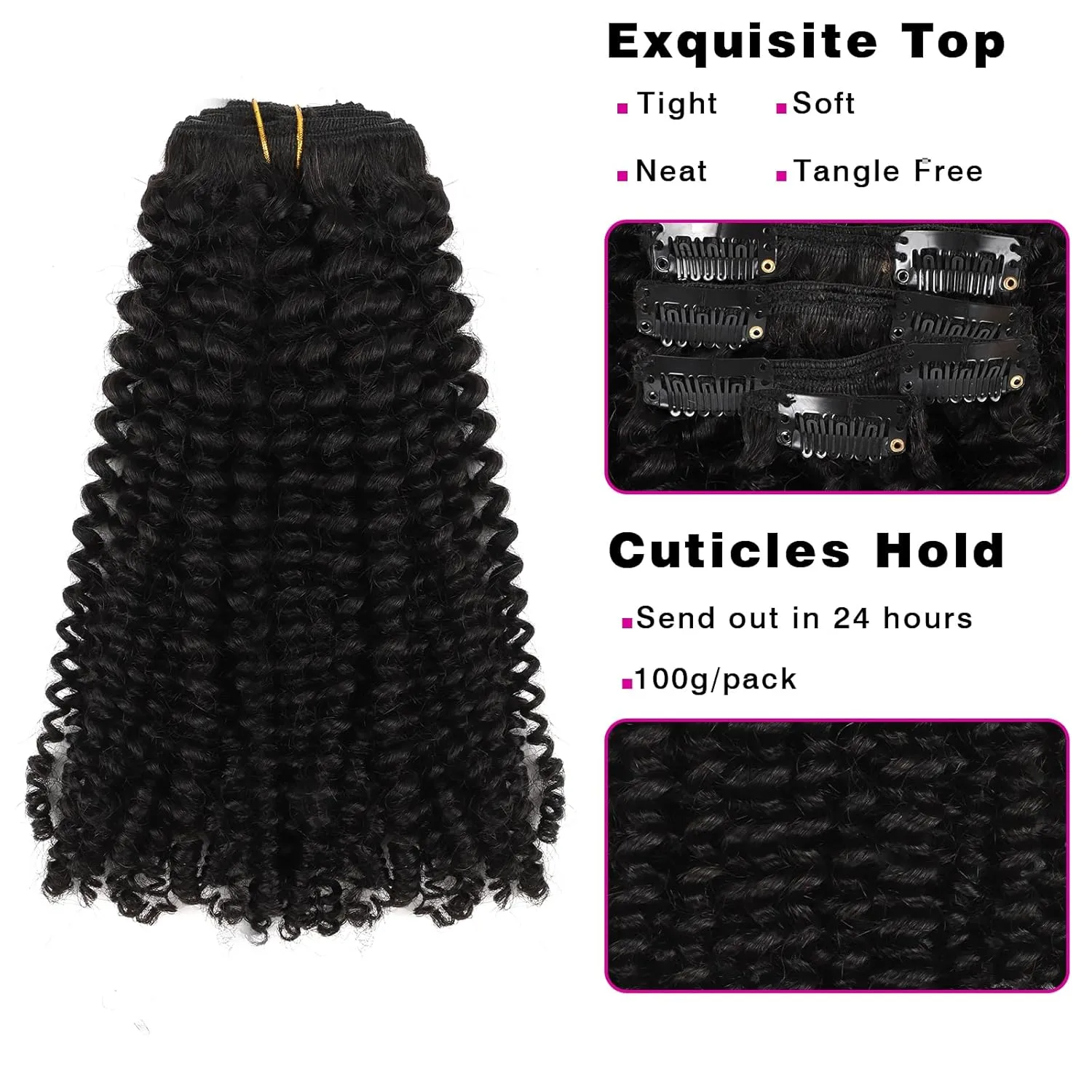 Sassina Real Thick Clip in Human Hair Extensions Kinky Curly Style 3B 3C Natural Color For African Americans Afro Kinky Curly Clip on 7Pcs-lot 120Grams-set, KC 14 Inch