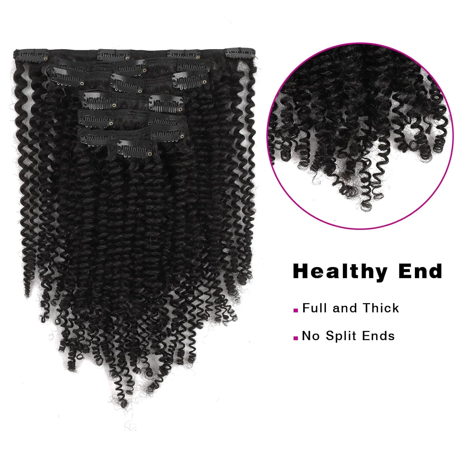 Sassina Real Thick Clip in Human Hair Extensions Kinky Curly Style 3B 3C Natural Color For African Americans Afro Kinky Curly Clip on 7Pcs-lot 120Grams-set, KC 14 Inch