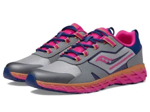 Saucony Wind Shield 2.0 Sneaker, Grey/Pink/Navy, 3 US Unisex Big Kid