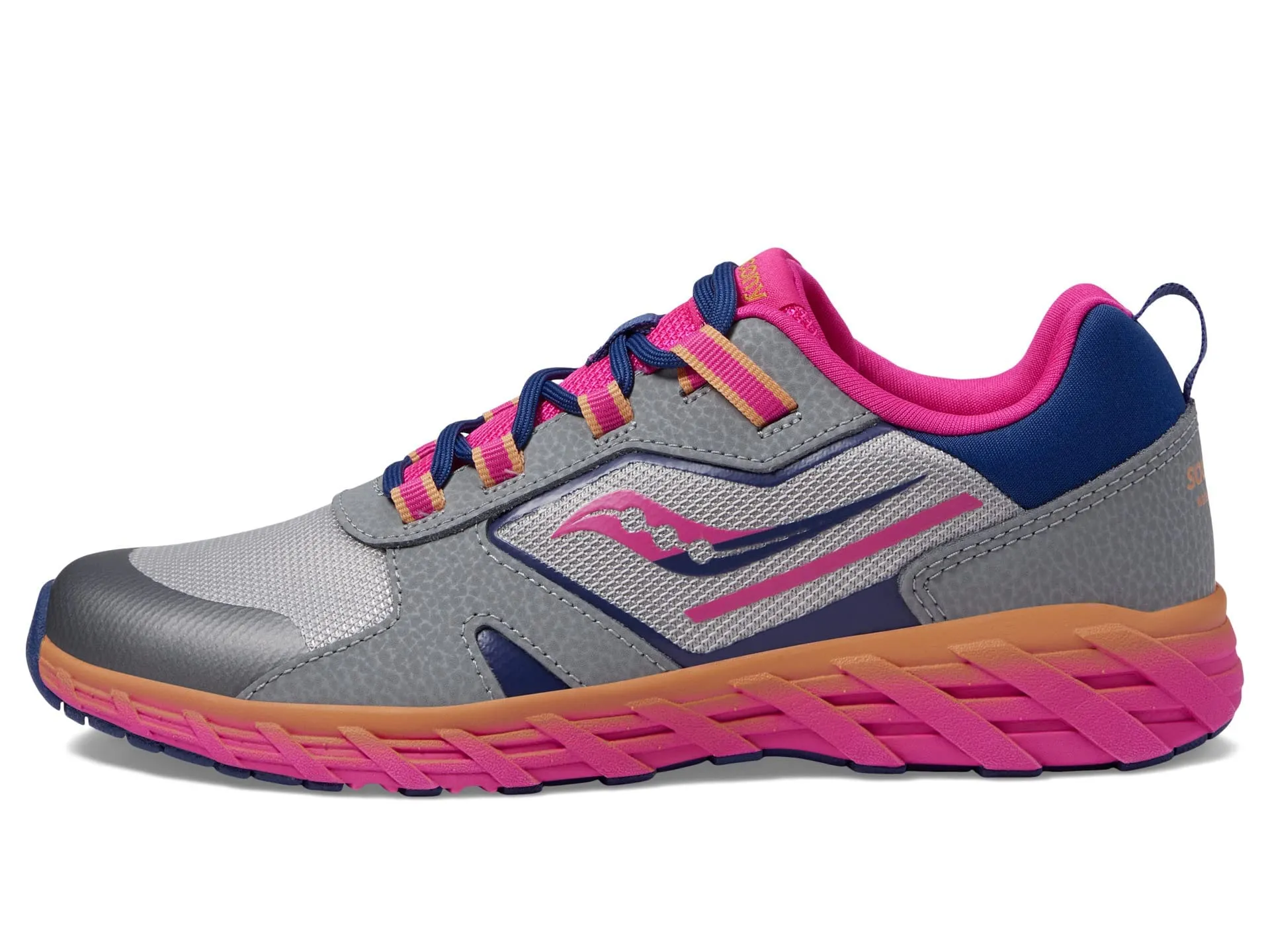 Saucony Wind Shield 2.0 Sneaker, Grey/Pink/Navy, 3 US Unisex Big Kid