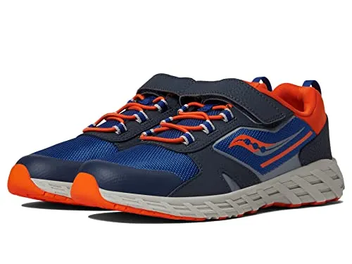Saucony Wind Shield Alternative Closure 2.0 Running Shoe, Navy/Grey/Orange, 2 US Unisex Big Kid