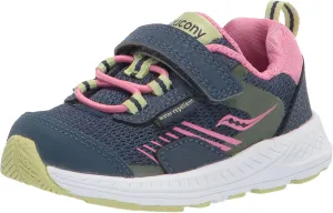 Saucony Wind Shield Alternative Closure Jr. Running Shoe, Navy/Green/Pink, 4.5 Wide US Unisex Little_Kid