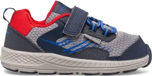 Saucony Wind Shield Alternative Closure Jr. Running Shoe, Navy/Grey/Red, 5 Wide US Unisex Little_Kid
