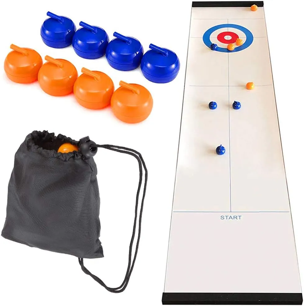 SciencePurchase Tabletop Mini Curling Game, Measures Almost 4 Feet Long and Rolls Up Quickly for Travel, Easy Setup, 2 to 8 Player Fun Family or Office Party Game