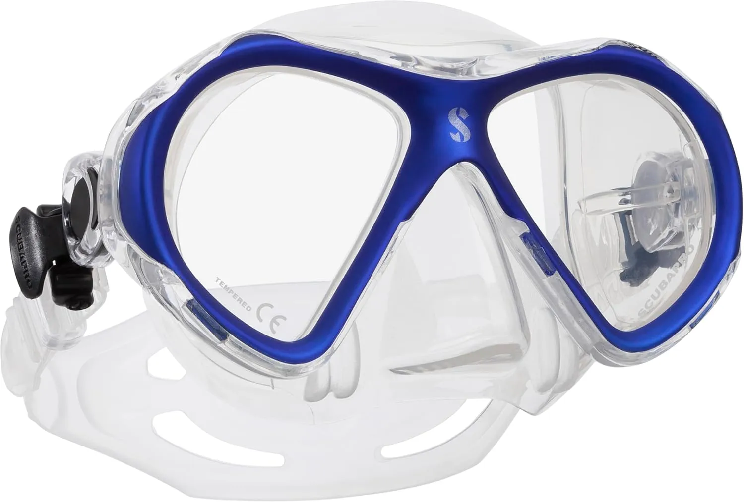 SCUBAPRO Spectra Mini Scuba Mask with Ultra Clear Dual Lens and EZ Equalize Nose Pocket for Small Divers, Clear/Blue