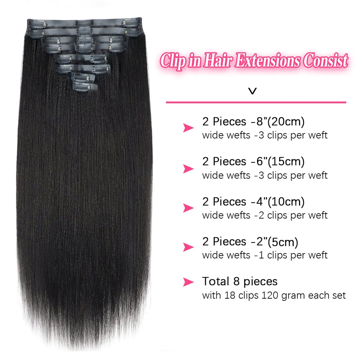 Seamless PU Yaki Straight Clip in Hair Extensions Real Human Hair For Women Invisible Yaki Straight Clip ins (12inch,#1B)