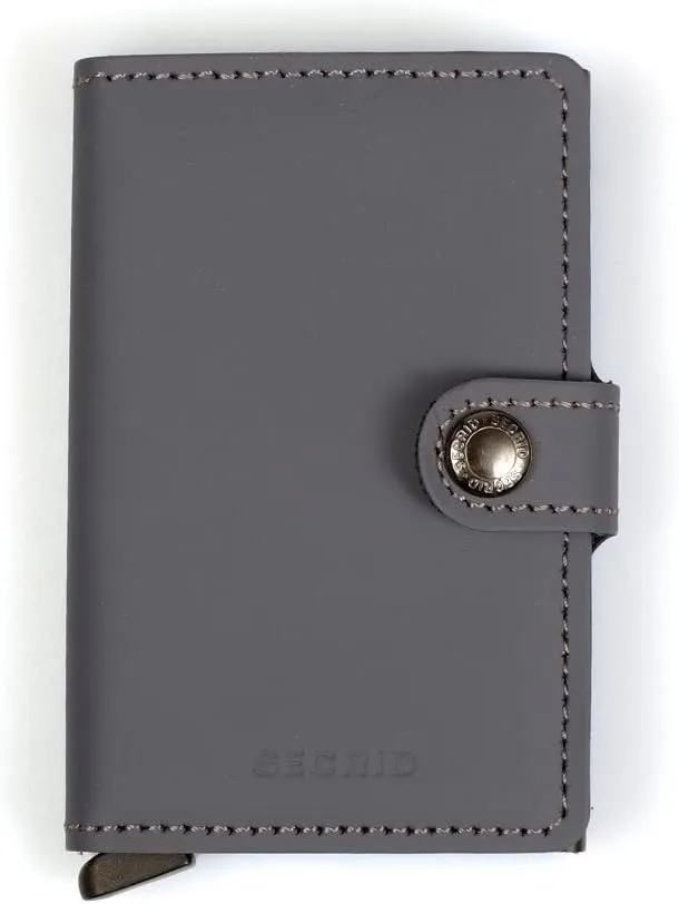 SECRID - Men's Mini wallet Genuine Matte Leather With RFID Safe Card Case for max 12 cards (Grey)