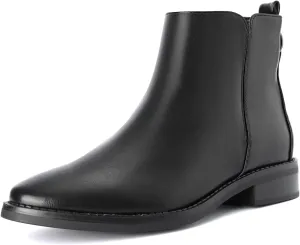Shoe'N Tale Women's Ankle Boots Classic Flat Low Heel Pointed Toe Buckle Slip On Zip Fashion Comfortable Booties