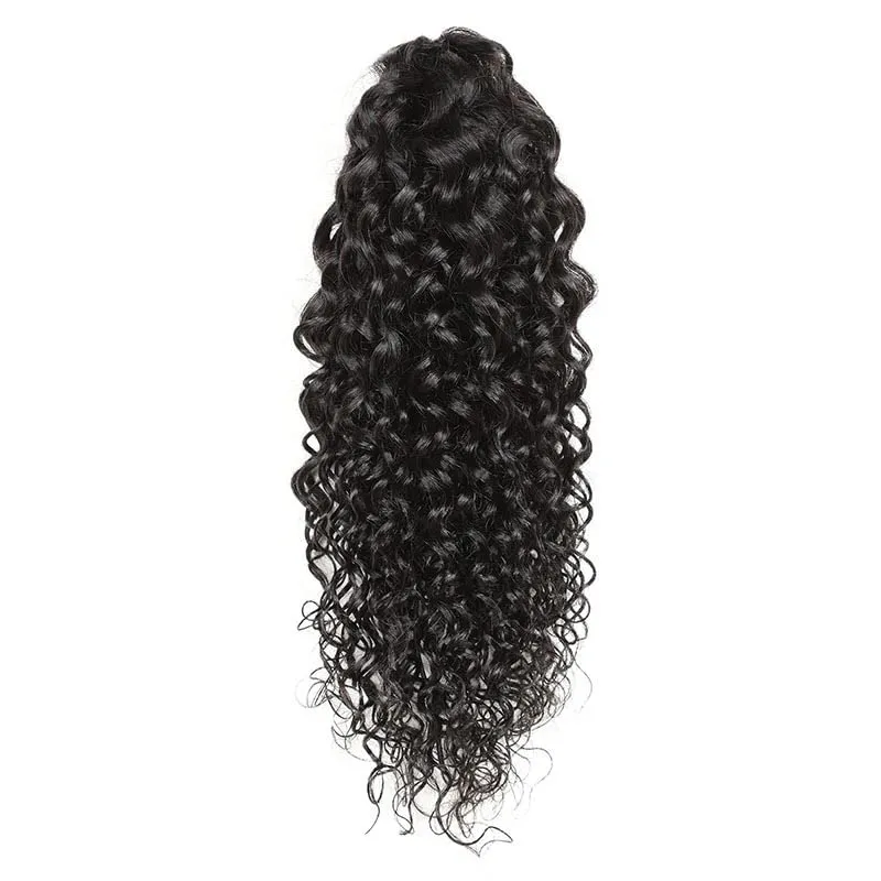 Short Ponytail Extensions Claw 8" Water Wave Wavy Clip Human Hair Hairpiece One Piece with A Jaw Natural Curly Pony Tails for Women Black