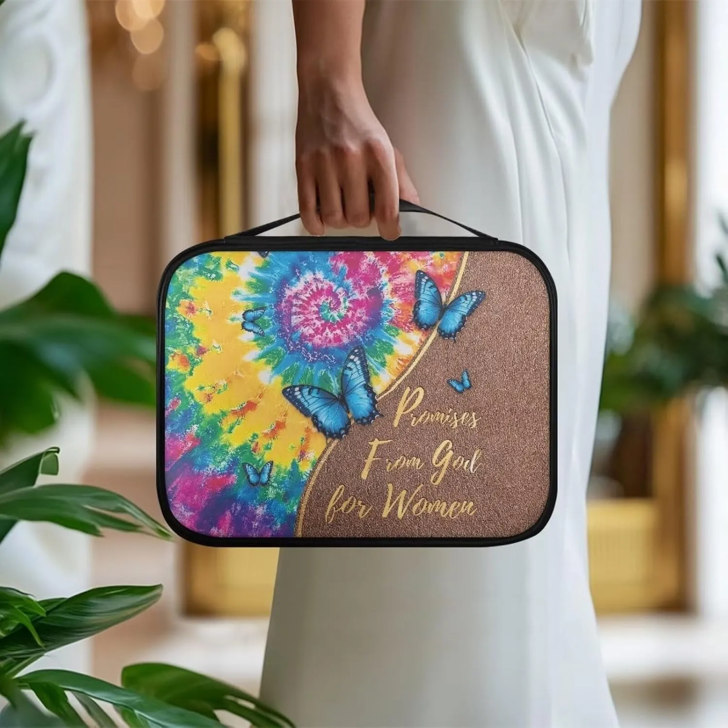 Simple Bible Bag for Women and Men Stylish Pattern Bible Cover with Zipper Pocket Bible Protective Case Church Bag