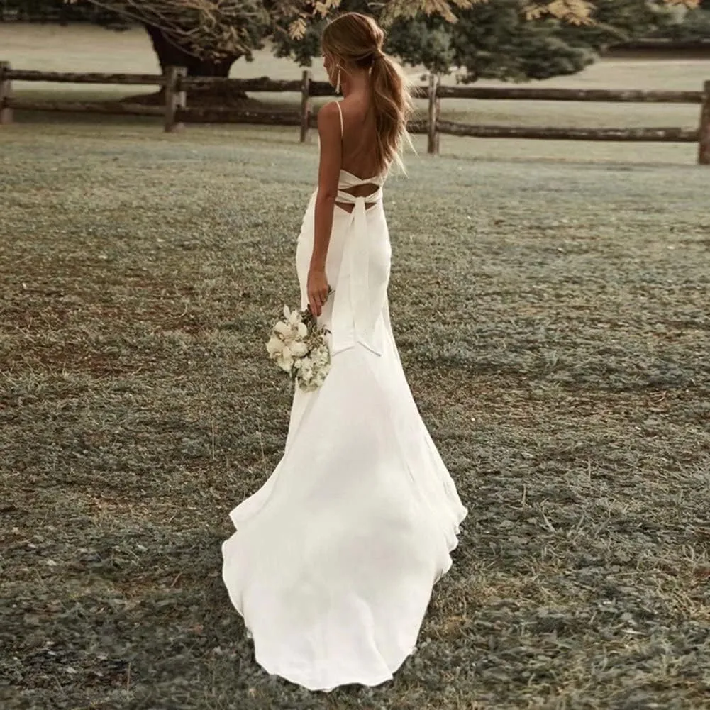 Simple Boho Wedding Dresses for Bride 2024 Mermaid Lace Spaghetti Straps V Neck Beach Bridal Gowns
