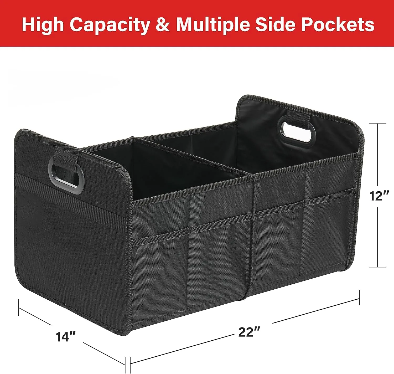 Simple Deluxe 2 Compartments Trunk Organizer for Car/SUV, Collapsible 600D Waterproof Oxford Polyester 50L Storage Box, Anti-slip & Leak-proof, Multipurpose Travel Accessories, Black