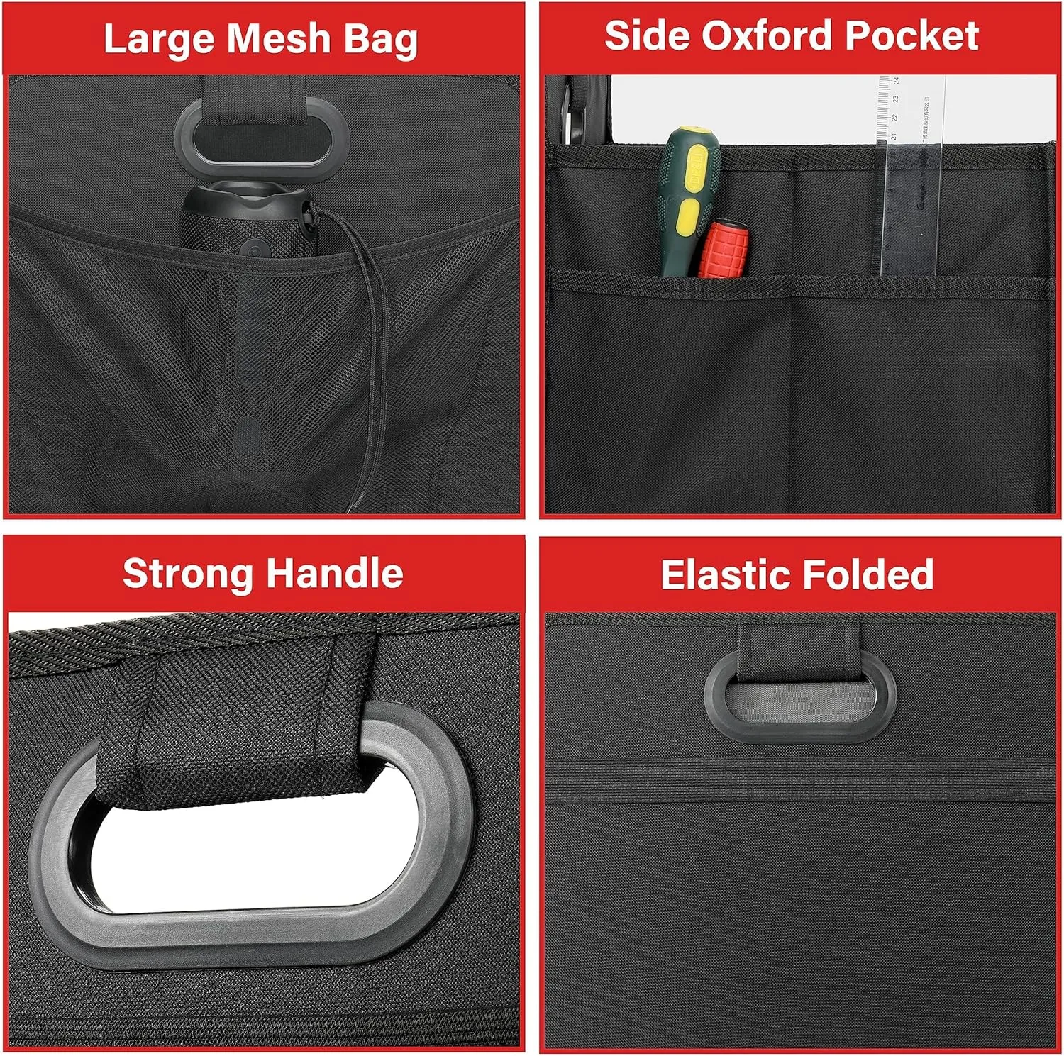 Simple Deluxe 2 Compartments Trunk Organizer for Car/SUV, Collapsible 600D Waterproof Oxford Polyester 50L Storage Box, Anti-slip & Leak-proof, Multipurpose Travel Accessories, Black