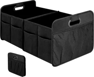 Simple Deluxe 2 Compartments Trunk Organizer for Car/SUV, Collapsible 600D Waterproof Oxford Polyester 50L Storage Box, Anti-slip & Leak-proof, Multipurpose Travel Accessories, Black
