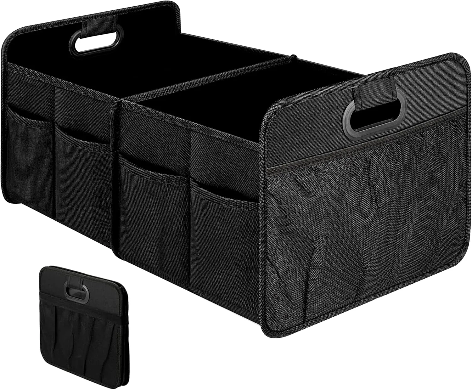 Simple Deluxe 2 Compartments Trunk Organizer for Car/SUV, Collapsible 600D Waterproof Oxford Polyester 50L Storage Box, Anti-slip & Leak-proof, Multipurpose Travel Accessories, Black
