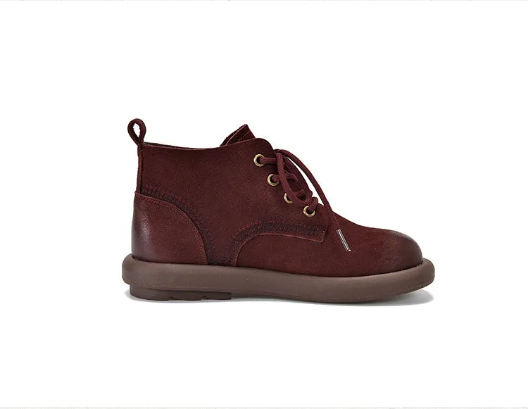 Simple Lace-up Leather Flat Shoes