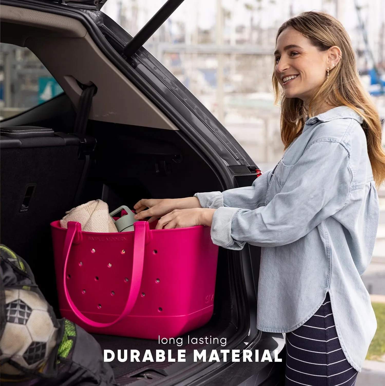 Simple Modern Large Beach Bag | Waterproof Getaway Rubber Tote with Zipper Pocket for Travel, Pool, Boat, Groceries, Sports | Buttercup
