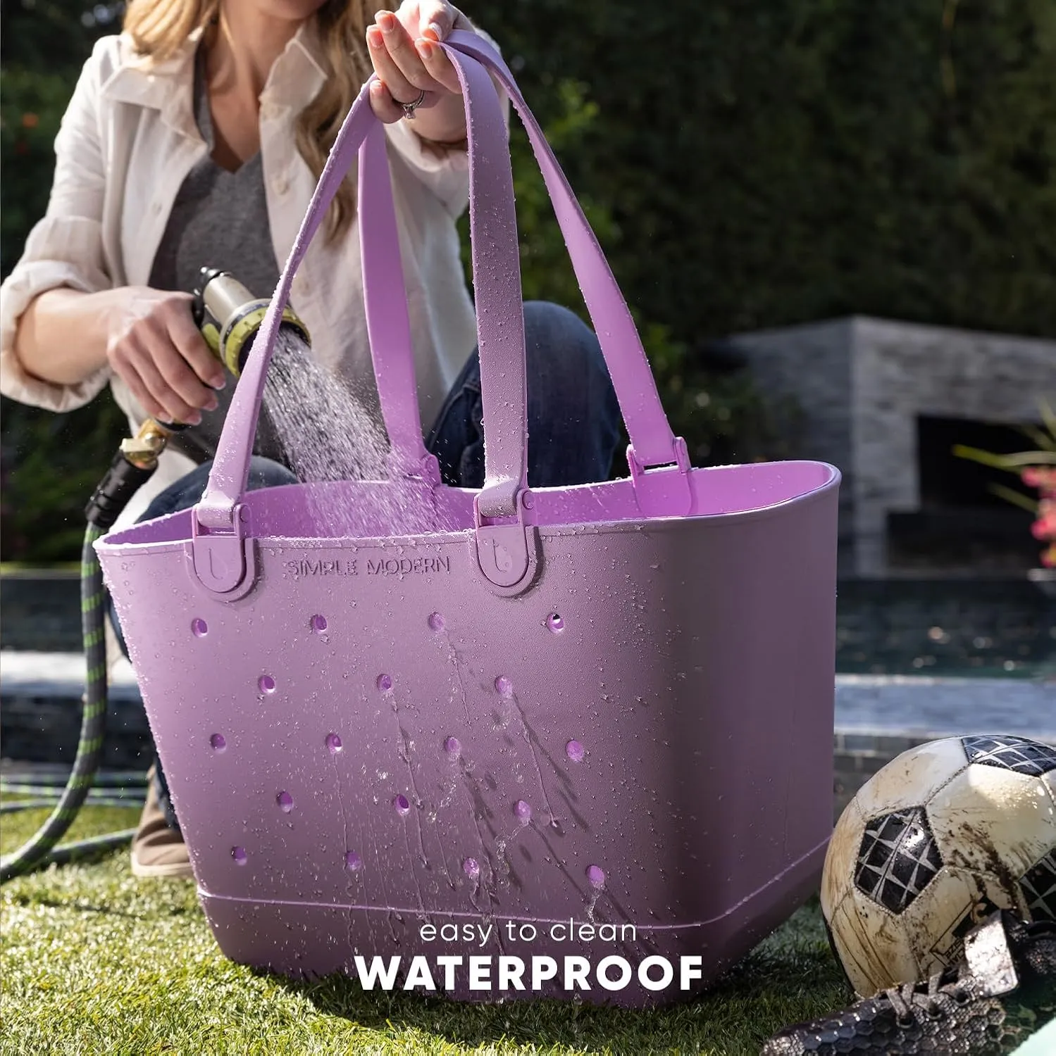 Simple Modern Large Beach Bag | Waterproof Getaway Rubber Tote with Zipper Pocket for Travel, Pool, Boat, Groceries, Sports | Buttercup