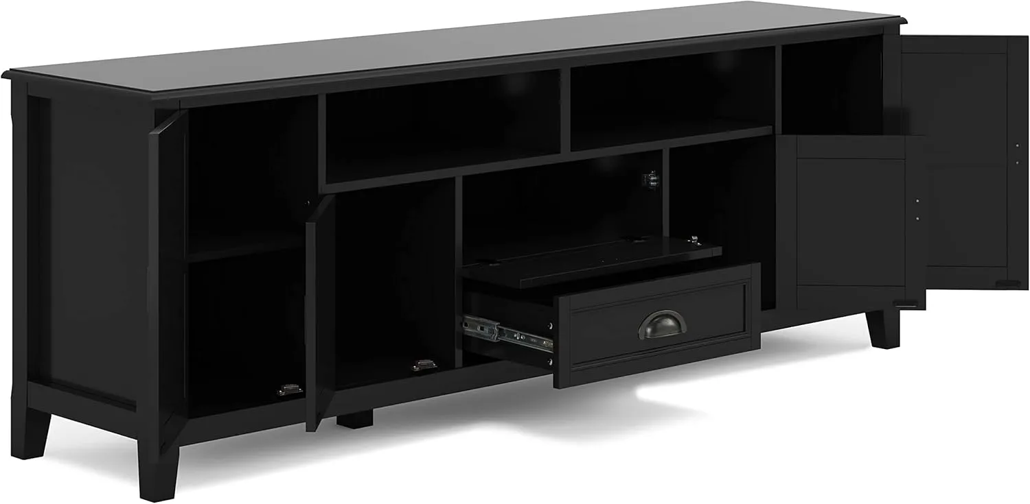 SIMPLIHOME Burlington SOLID WOOD 72 Inch Wide Transitional TV Media Stand in Black for TVs up to 80 Inches, For the Living Room and Entertainment Center