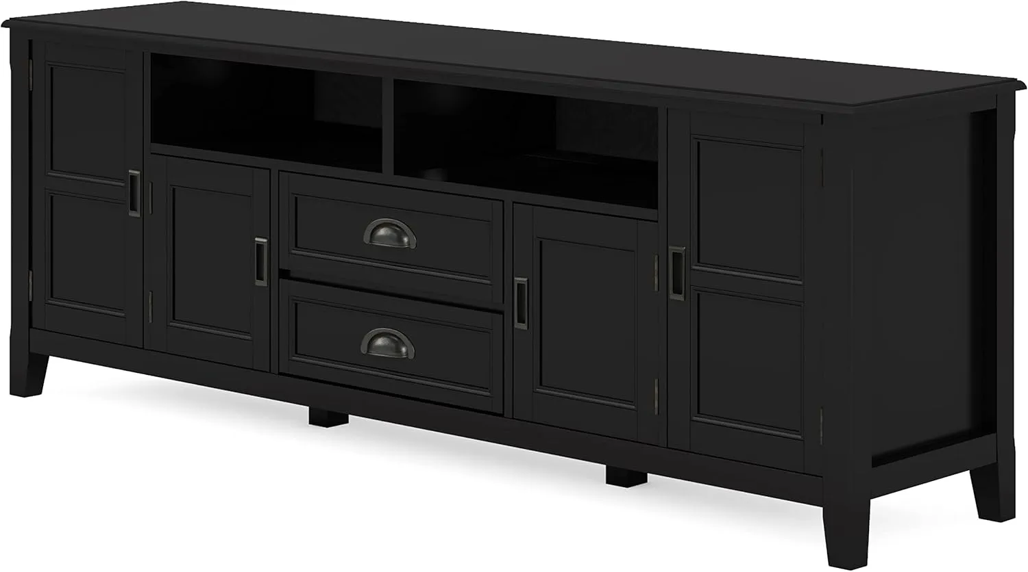 SIMPLIHOME Burlington SOLID WOOD 72 Inch Wide Transitional TV Media Stand in Black for TVs up to 80 Inches, For the Living Room and Entertainment Center