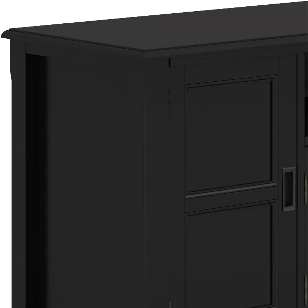 SIMPLIHOME Burlington SOLID WOOD 72 Inch Wide Transitional TV Media Stand in Black for TVs up to 80 Inches, For the Living Room and Entertainment Center