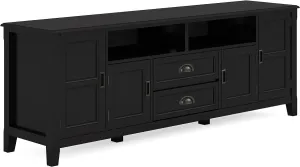 SIMPLIHOME Burlington SOLID WOOD 72 Inch Wide Transitional TV Media Stand in Black for TVs up to 80 Inches, For the Living Room and Entertainment Center