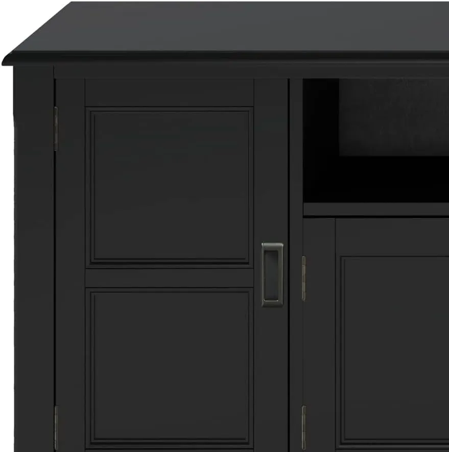 SIMPLIHOME Burlington SOLID WOOD 72 Inch Wide Transitional TV Media Stand in Black for TVs up to 80 Inches, For the Living Room and Entertainment Center