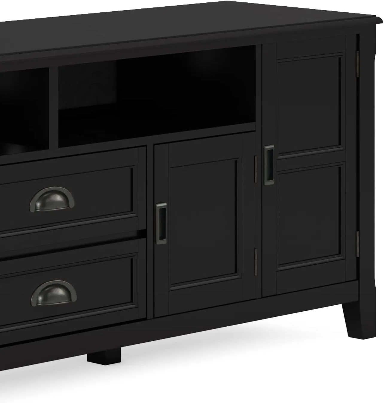 SIMPLIHOME Burlington SOLID WOOD 72 Inch Wide Transitional TV Media Stand in Black for TVs up to 80 Inches, For the Living Room and Entertainment Center