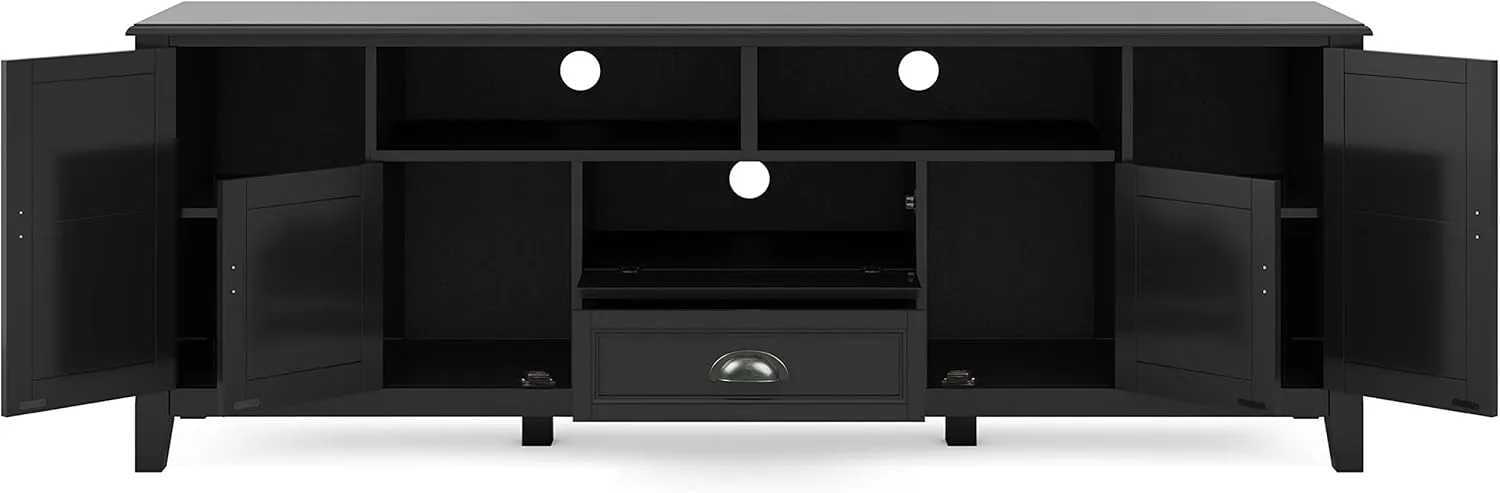 SIMPLIHOME Burlington SOLID WOOD 72 Inch Wide Transitional TV Media Stand in Black for TVs up to 80 Inches, For the Living Room and Entertainment Center