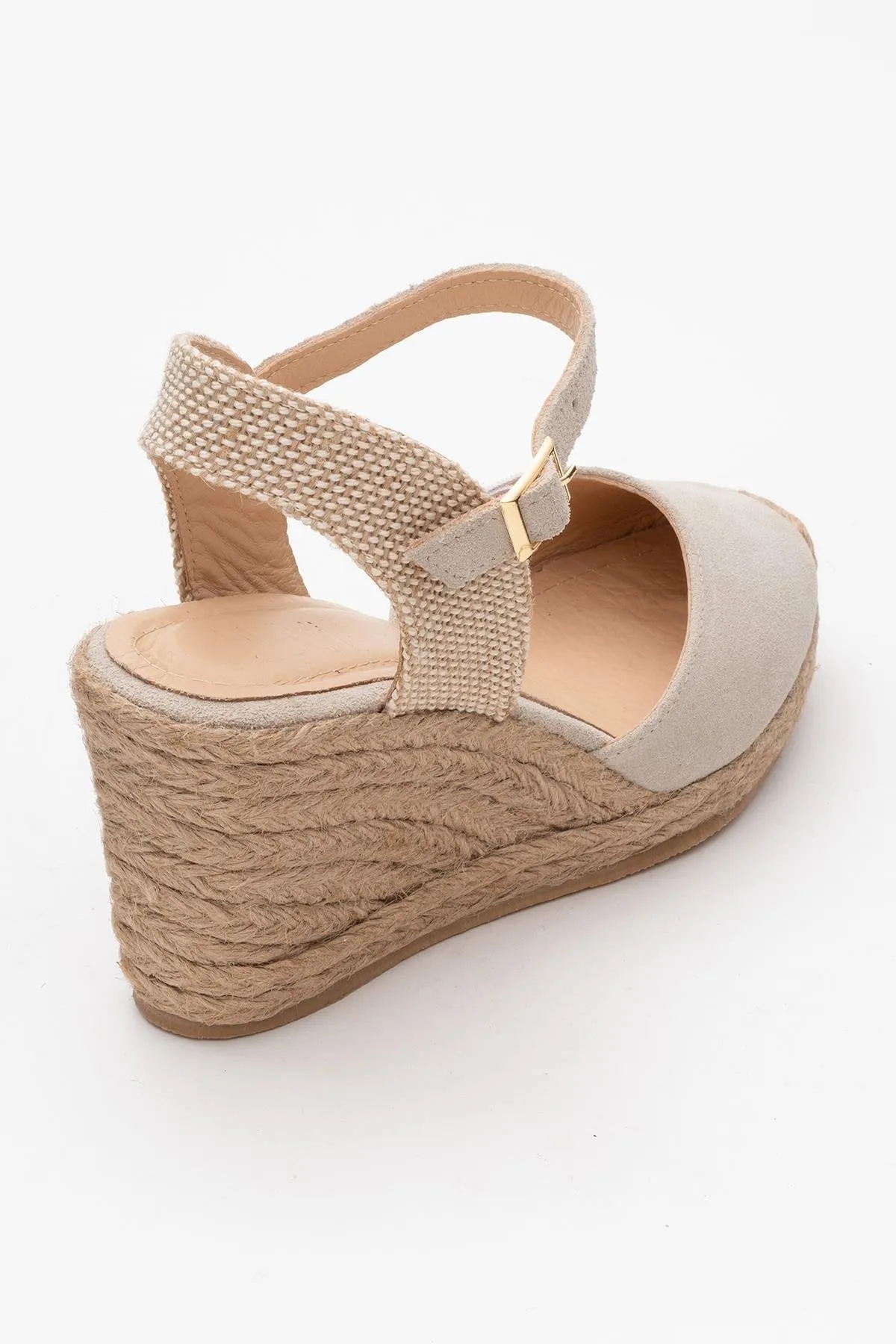 Sinta - Beige Suede Leather Platform Espadrille (Women)