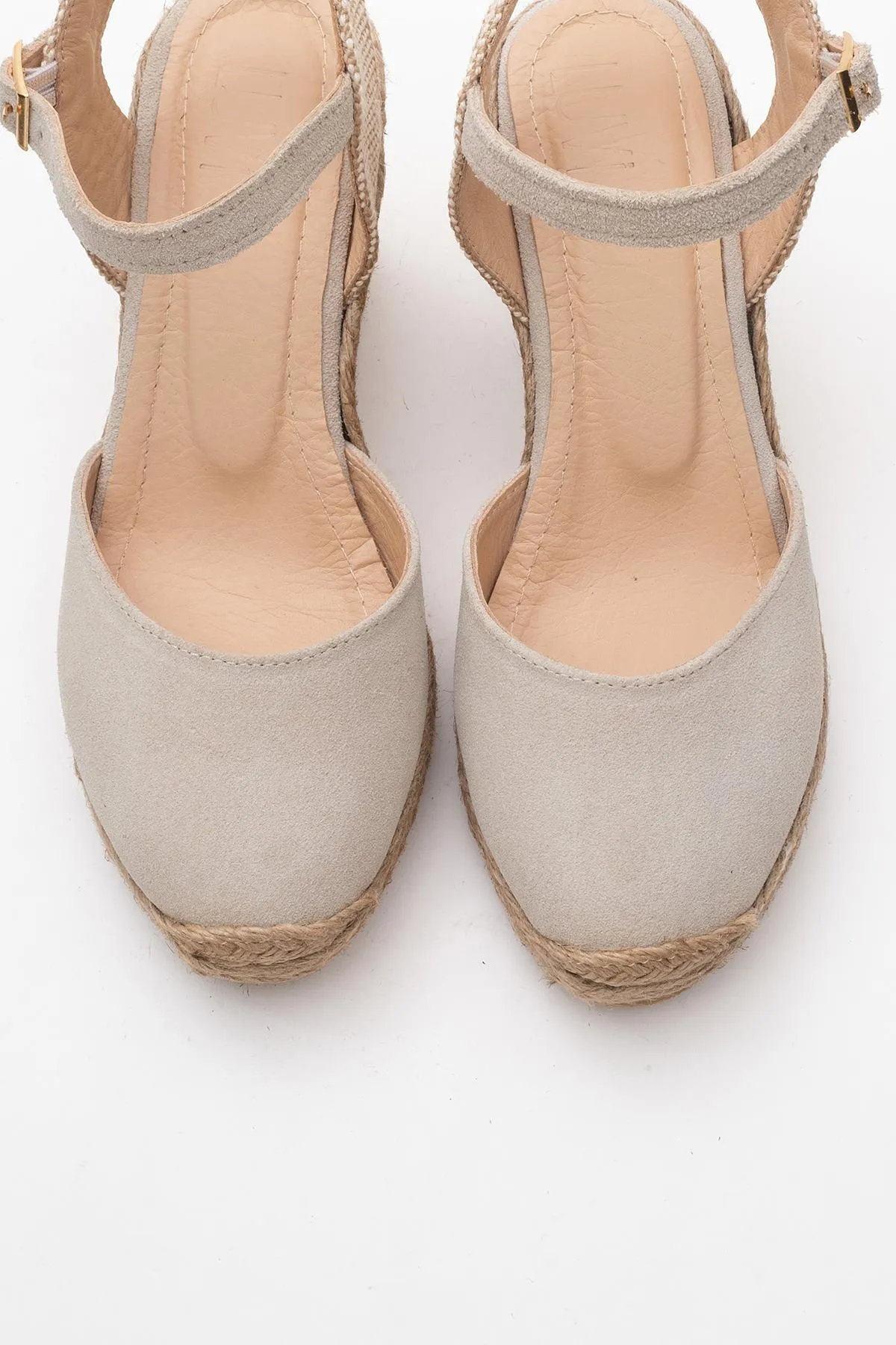 Sinta - Beige Suede Leather Platform Espadrille (Women)