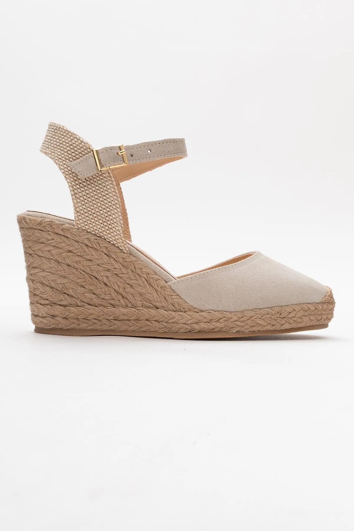 Sinta - Beige Suede Leather Platform Espadrille (Women)
