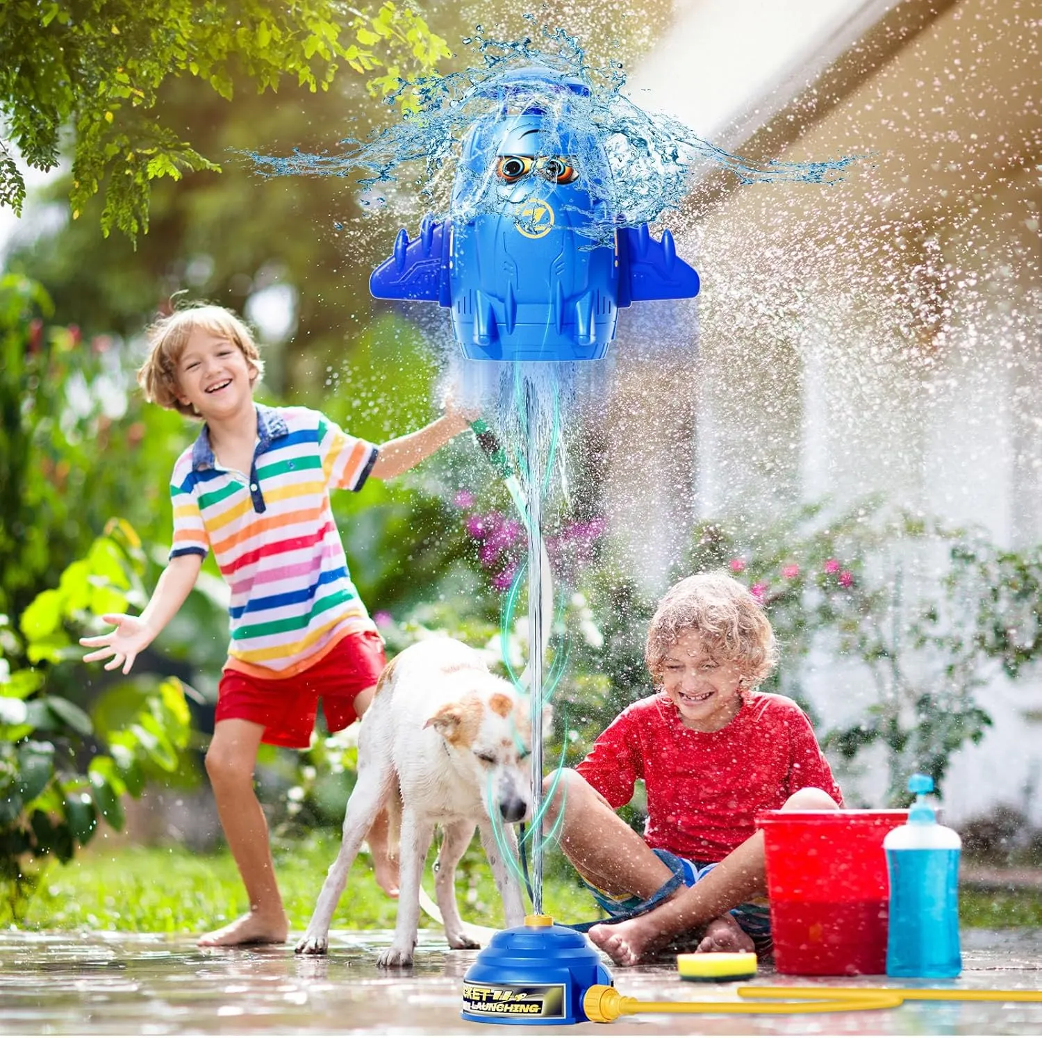Skirfy Water Rocket Sprinkler for Kids, Outdoor Water Play Toys for Kids Ages 3-5, Rocket Sprinkler Toy Summer Backyard Garden Water Toys for Kids, Birthday Gift for Girls Boys