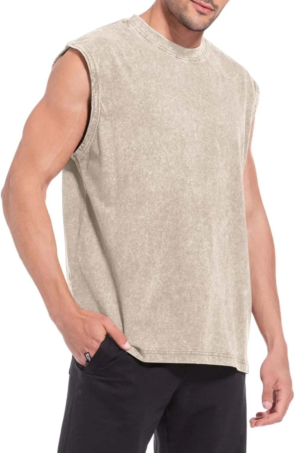 Sleeveless Muscle Cut Off Shirts for Men Gym Workout Running Beach Tank Tops Acid Wash Cotton Tshirt Loose Fit Tees