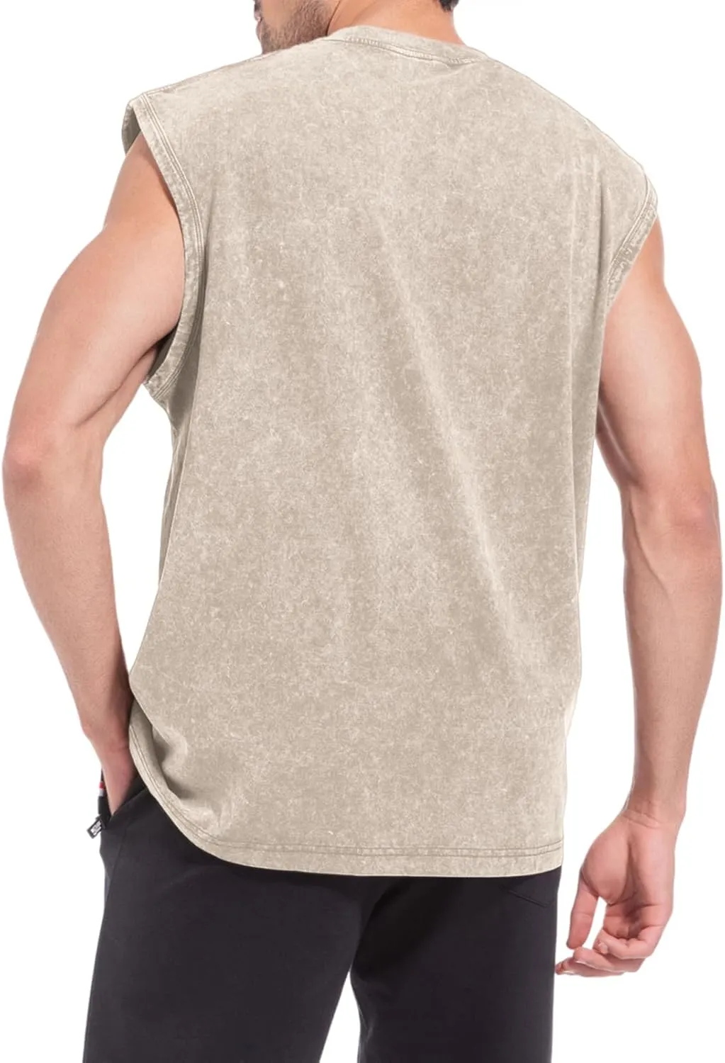 Sleeveless Muscle Cut Off Shirts for Men Gym Workout Running Beach Tank Tops Acid Wash Cotton Tshirt Loose Fit Tees