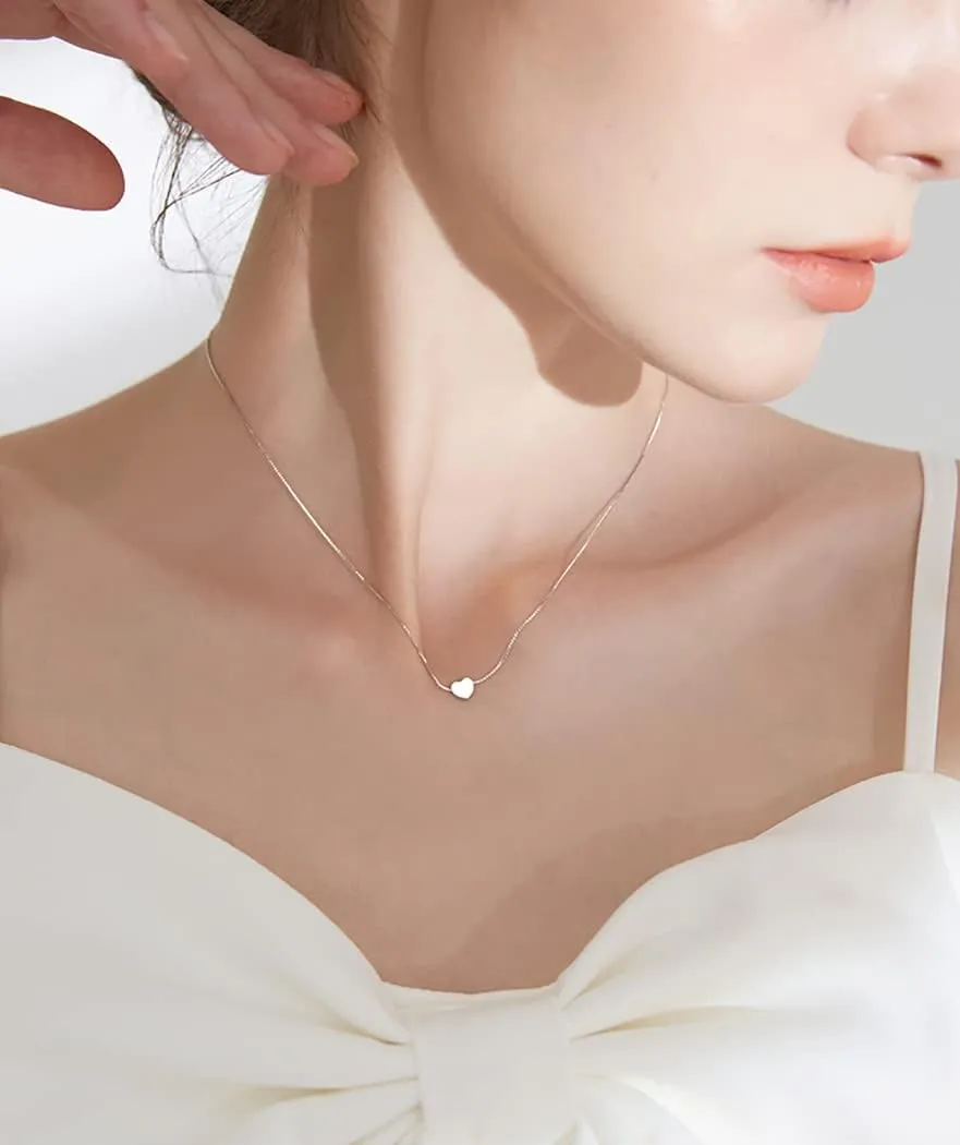 SLUYNZ Genuine 925 Sterling Silver Tiny Love Heart Pendant Necklace for Women Simple Sweet Heart Choker Necklace