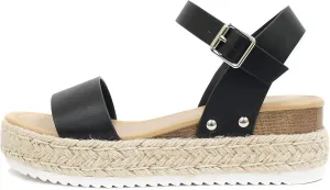 Soda CLIP ~ Women Open Toe Ankle Strap Platform Espadrille Sandal