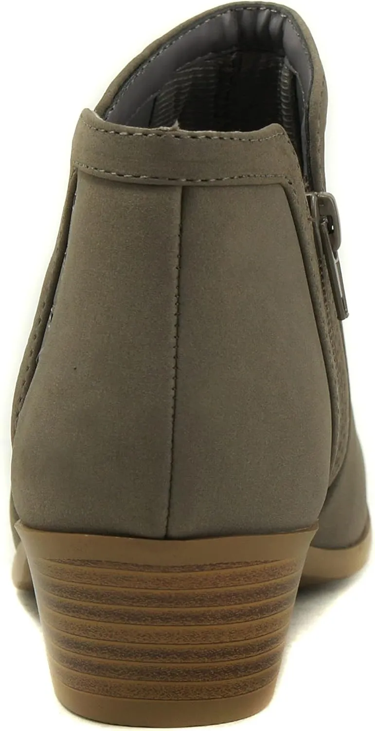 SODA Women's Round Toe Faux Suede Stacked Heel Western Ankle Bootie