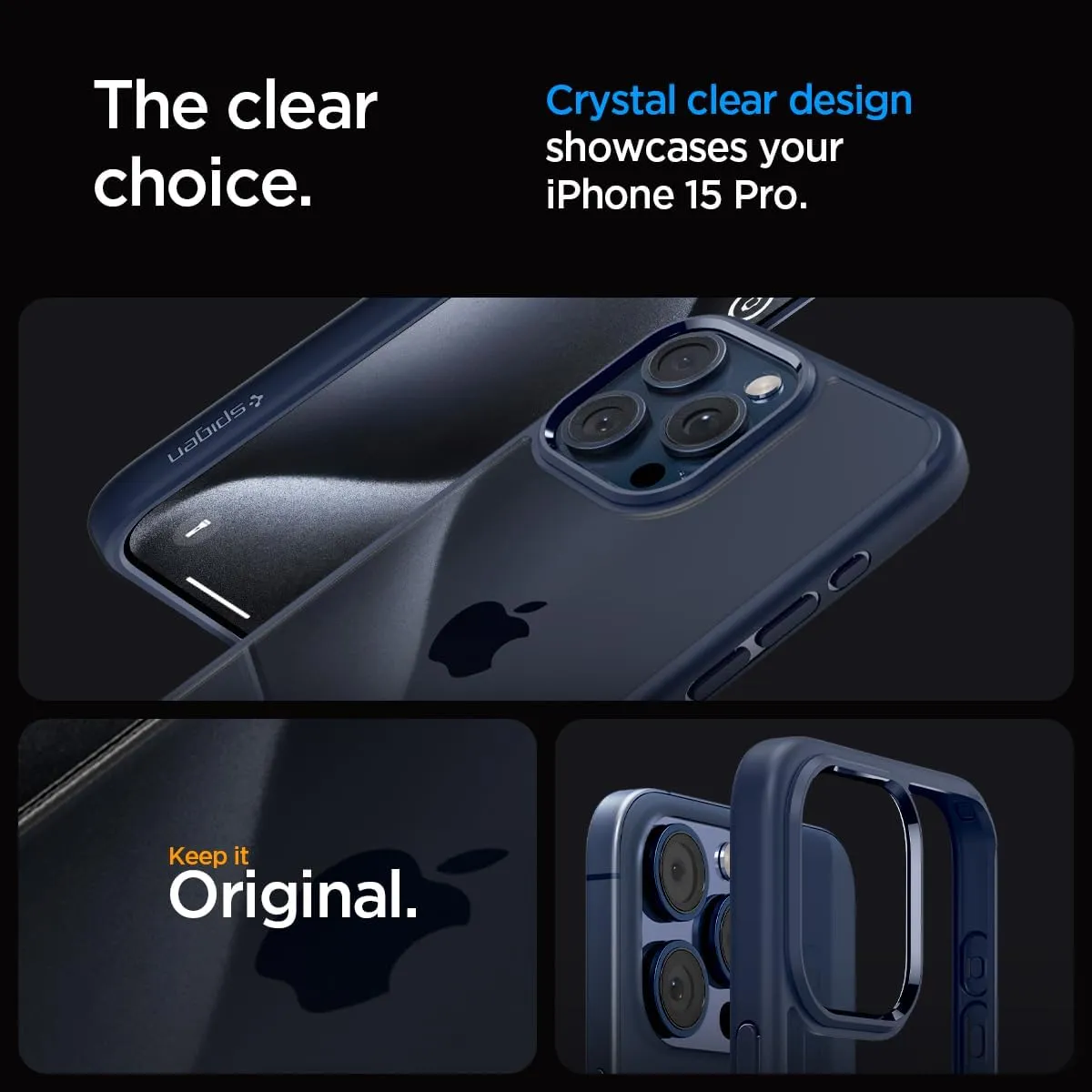 Spigen Ultra Hybrid Designed for iPhone 15 Pro Case (2023) [Anti-Yellowing], [Military-Grade Protection] - Navy Blue