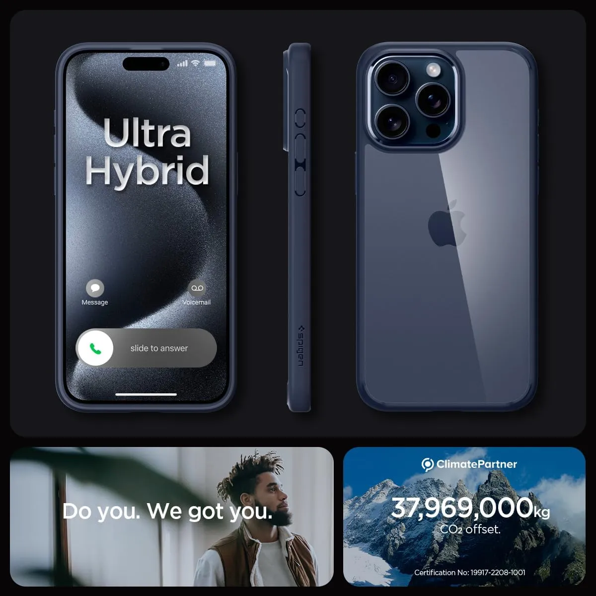 Spigen Ultra Hybrid Designed for iPhone 15 Pro Case (2023) [Anti-Yellowing], [Military-Grade Protection] - Navy Blue