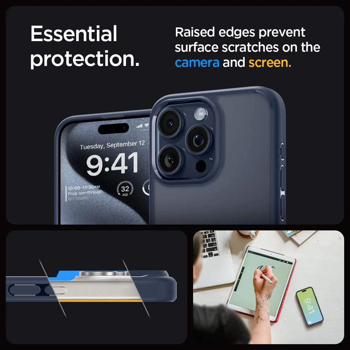 Spigen Ultra Hybrid Designed for iPhone 15 Pro Case (2023) [Anti-Yellowing], [Military-Grade Protection] - Navy Blue