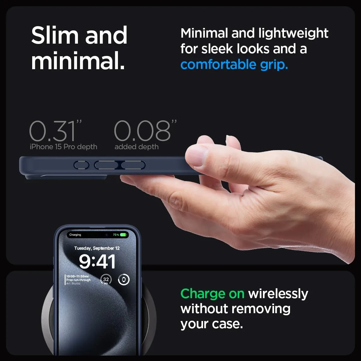 Spigen Ultra Hybrid Designed for iPhone 15 Pro Case (2023) [Anti-Yellowing], [Military-Grade Protection] - Navy Blue